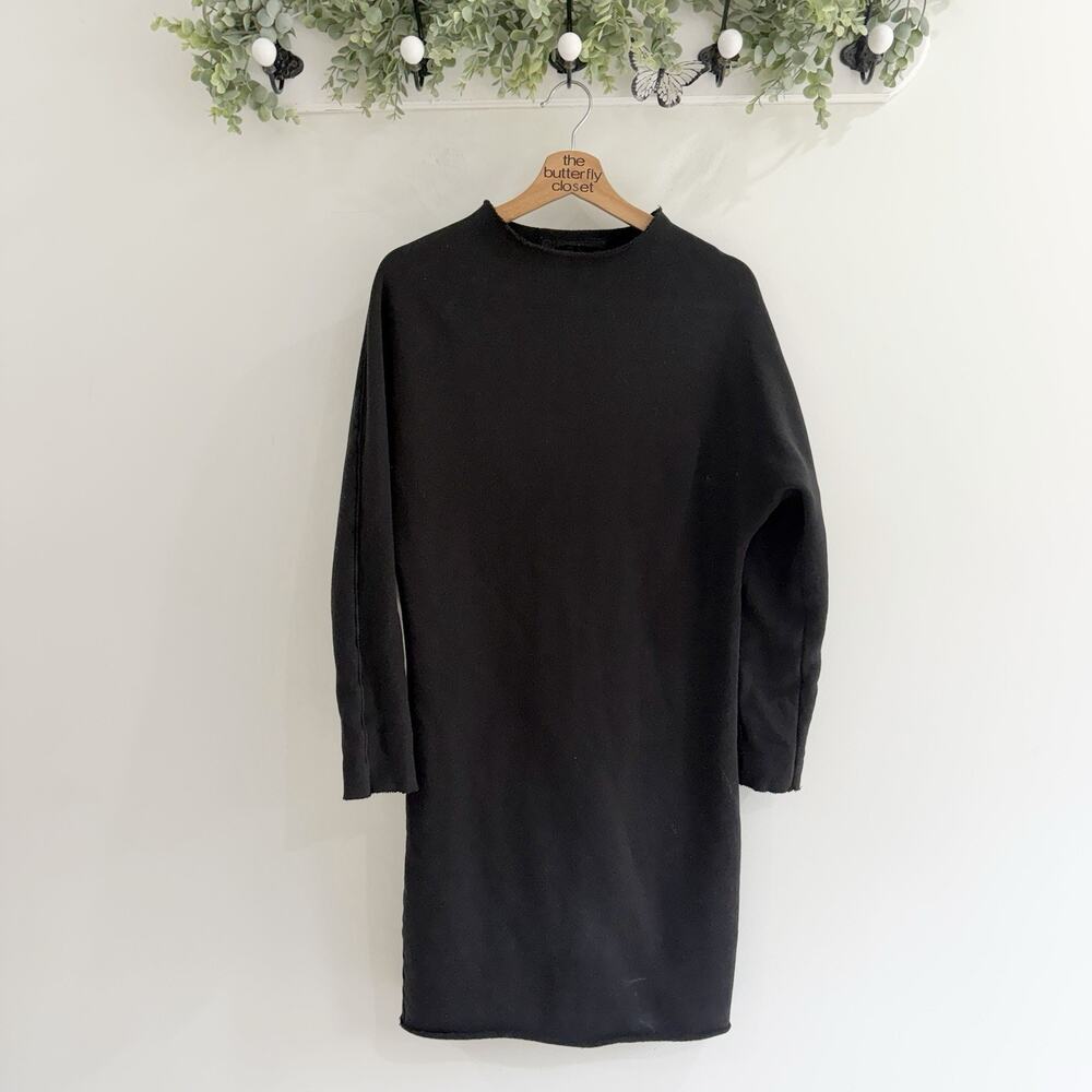 Frank & Eileen Black High Neck Terry Lined Long Sleeve Shirt Dress Small SB